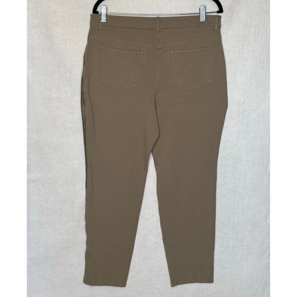 Chico's Foiled Snakeskin Ponte Slim Pants Taupe Size 2 (M/10–12) - Picture 3 of 11